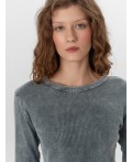 Лонгслив женский черный с обработкой эйсид Цвет: ACID WASH металлический