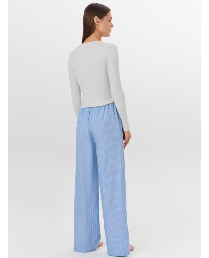КОМПЛЕКТ ЖЕНСКИЙ (ДЖЕМПЕР, БРЮКИ) Цвет: серый меланж 4306-А +белые полосы на т.голубом