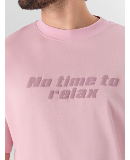 Футболка мужская розовая с надписью No time to relax Цвет: пыльный розовый +печать