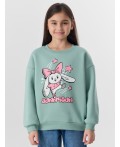 Свитшот для девочек зеленый с надписью Bunnybun Цвет: шалфей +печать1