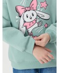 Свитшот для девочек зеленый с надписью Bunnybun Цвет: шалфей +печать1