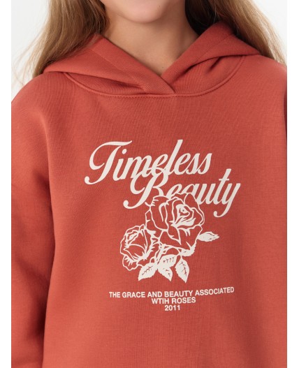 Худи для девочек с надписью Timeless beauty Цвет: терракотовый +печать