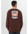 Свитшот мужской коричневый с печатью Цвет: ACID WASH шоколадный +печать