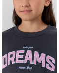 Джемпер для девочек серый с надписью Make your dreams... Цвет: графит +печать1