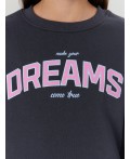 Джемпер для девочек серый с надписью Make your dreams... Цвет: графит +печать1