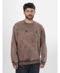 Теплый свитшот мужской коричневый с начесом Цвет: ACID WASH шоколадный +печать