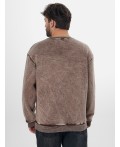 Теплый свитшот мужской коричневый с начесом Цвет: ACID WASH шоколадный +печать