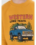 Свитшот для мальчиков оранжевый с надписью Western long travel Цвет: охра +печать
