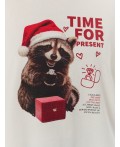 Футболка женская новогодняя с надписью Time for present Цвет: св.молочный +печать3
