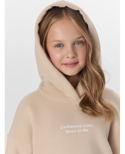 Комплект для девочек бежевый с надписьюConfidence looks... Цвет: айвори +печать