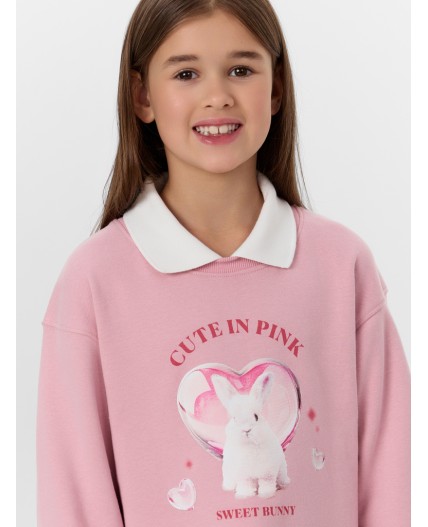 Платье для девочек розовое с надписью Cute in pink Цвет: пыльный розовый +печать1