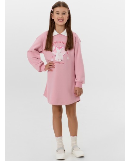 Платье для девочек розовое с надписью Cute in pink Цвет: пыльный розовый +печать1