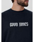Футболка мужская синяя с надписью Good times Цвет: неви +печать1