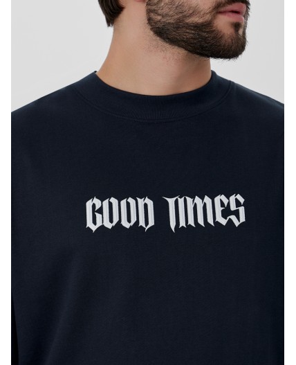 Футболка мужская синяя с надписью Good times Цвет: неви +печать1