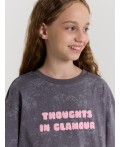 Сорочка ночная для девочек серая с принтом и надписью thoughts in glamour Цвет: варка на олове