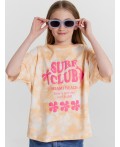 Футболка для девочек с принтом и надписью surf club Цвет: пятна на персике