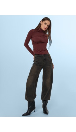 Джинсы женские Wide leg fit коричневые  Цвет: т.серый +тинт