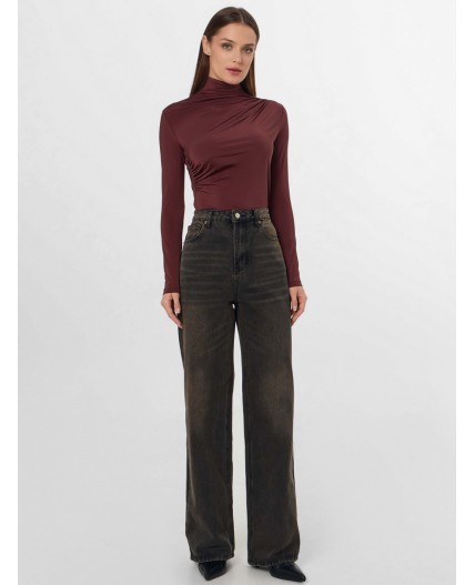 Джинсы женские Wide leg fit коричневые  Цвет: т.серый +тинт
