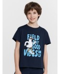 Комплект для мальчиков синий с принтом и надписью Field day good vibes only Цвет: неви +печать