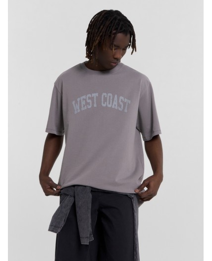 Футболка мужская серая  с надписью West coast Цвет: серый +печать1