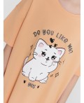 Сорочка ночная для девочек оранжевая с принтом и надписью Do you like me? Yes Цвет: персик +печать