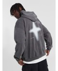 Худи мужское серое с принтом на спинке Цвет: ACID WASH вулканический пепел +печать