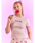 Пижама женская розовая с принтом love hug.  Цвет: розовый +сердечки на розовом