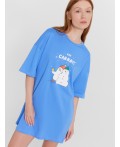 Туника женская домашняя голубая с принтом и надписью Say carrot! Цвет: азур +печать1
