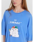 Туника женская домашняя голубая с принтом и надписью Say carrot! Цвет: азур +печать1