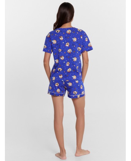 Пижама женская синяя с принтом  Цвет: зверята на синем