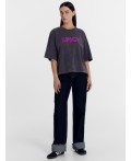 Футболка женская серая с обработкой эйсид Цвет: acid wash на графите +печать