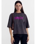 Футболка женская серая с обработкой эйсид Цвет: acid wash на графите +печать