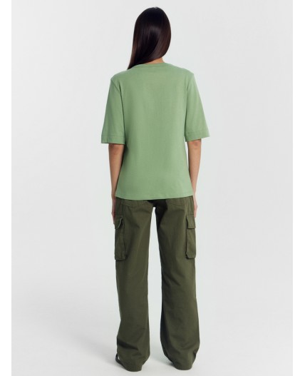 Футболка женская зеленая с печатью Цвет: водяная лилия +печать