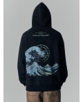 Худи мужское черное с принтом на спине теплое Цвет: ACID WASH черный +печать