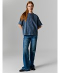 Футболка женская синяя оверсайз Цвет: ACID WASH на сером