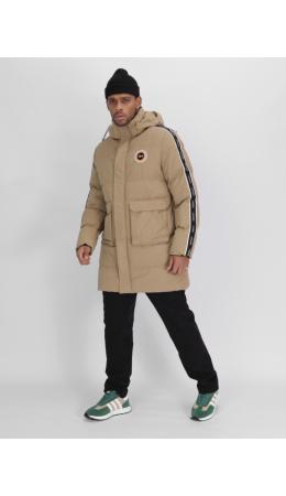 Спортивная молодежная куртка удлиненная мужская бежевого цвета 9009B