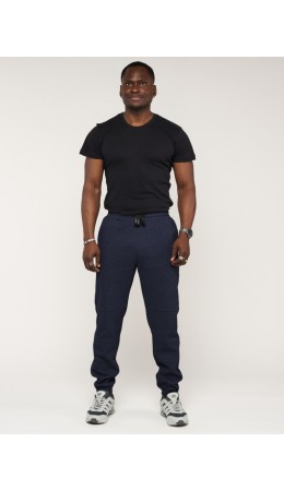 Брюки джоггеры спортивные с карманами мужские темно-синего цвета 062TS