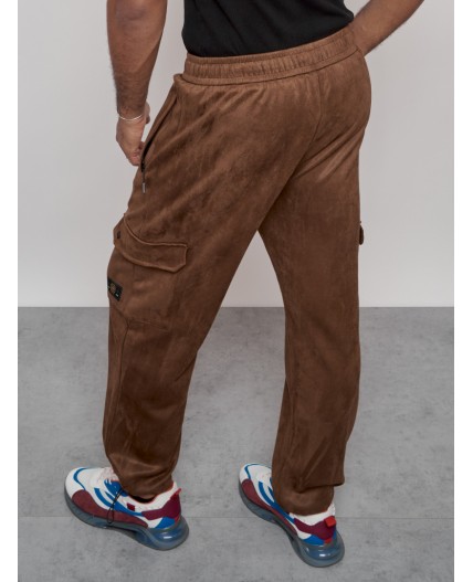 Спортивные мужские штаны из бархатного трикотажа коричневого цвета 12929K