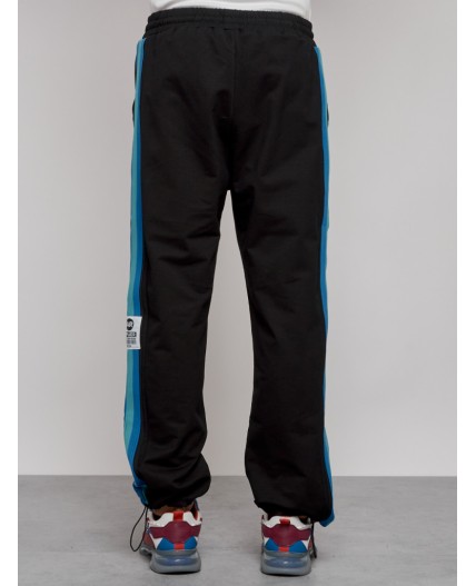 Широкие спортивные штаны трикотажные мужские черного цвета 12903Ch