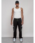 Широкие спортивные брюки трикотажные мужские черного цвета 12908Ch
