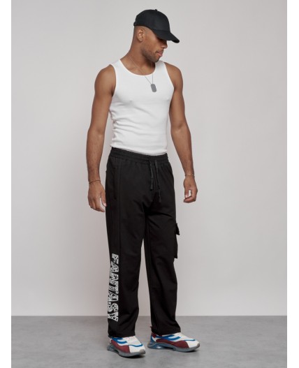 Широкие спортивные брюки трикотажные мужские черного цвета 12910Ch