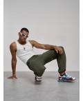 Широкие спортивные брюки трикотажные мужские цвета хаки 12910Kh