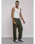 Широкие спортивные брюки трикотажные мужские цвета хаки 12910Kh