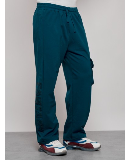 Широкие спортивные брюки трикотажные мужские синего цвета 12910S
