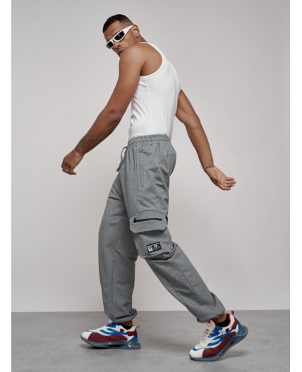 Широкие спортивные брюки трикотажные мужские серого цвета 12910Sr