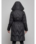 Пальто утепленное молодежное зимнее женское черного цвета 586828Ch