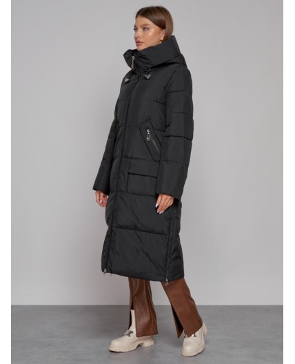 Пальто утепленное молодежное зимнее женское черного цвета 51119Ch