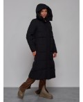 Пальто утепленное молодежное зимнее женское черного цвета 52382Ch