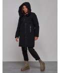 Пальто утепленное молодежное зимнее женское черного цвета 59018Ch