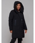 Пальто утепленное молодежное зимнее женское черного цвета 59018Ch